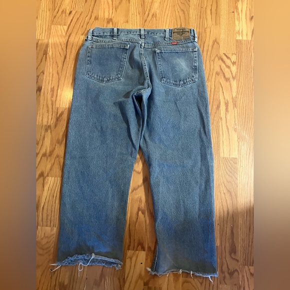 Hand Sewn Patched Baggy Jeans Wrangler Brand Waist: 36 Length: 30ish - Picture 2 of 5